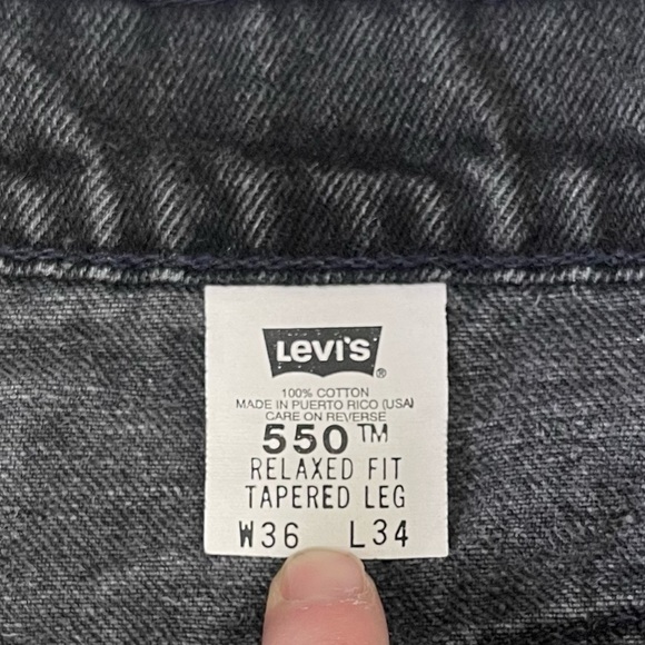Levi’s 505 Orange Tab Black Relaxed Fit Tapered Leg Jeans Size 36 - Picture 6 of 8
